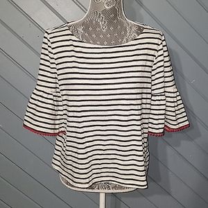 Anthropologie • W5 boho black/white striped short bell sleeve embellished top